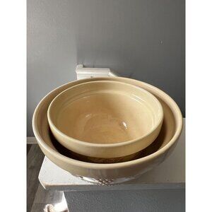 VINTAGE Stoneware Mixing Bowls Set of 2 (10" & 8") | Embossed Fruit Grapes Pear